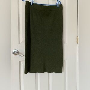 George Olive Ribbed Knit Midi Skirt